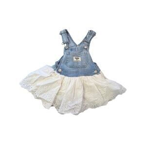 Oshkosh B'Gosh Baby Denim Jumper Dress White Eyelet Skirt Vestbak 12 Months